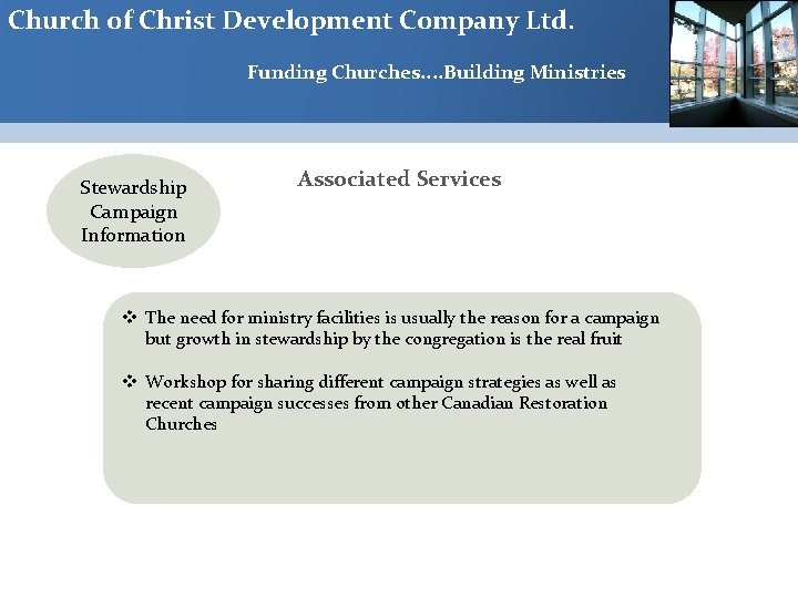 Church of Christ Development Company Ltd. Funding Churches. . Building Ministries Stewardship Campaign Information