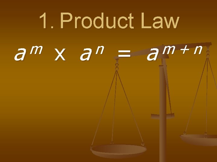 1. Product Law m n m + n a x a = a 