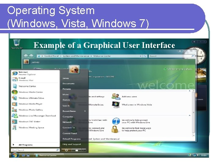 Operating System (Windows, Vista, Windows 7) Example of a Graphical User Interface 