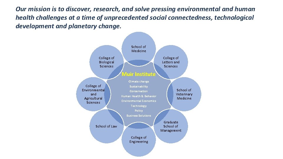 Our mission is to discover, research, and solve pressing environmental and human health challenges