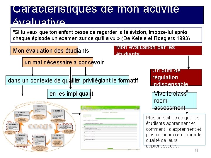 Caractéristiques de mon activité évaluative "Si tu veux que ton enfant cesse de regarder