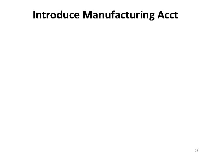 Introduce Manufacturing Acct 26 Introduce Manufacturing Acct 26