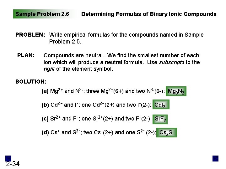 Sample Problem 2. 6 Determining Formulas of Binary Ionic Compounds PROBLEM: Write empirical formulas