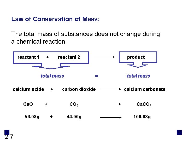 Law of Conservation of Mass: The total mass of substances does not change during