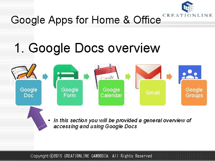 Google Apps for Home & Office 1. Google Docs overview Google Doc Google Form