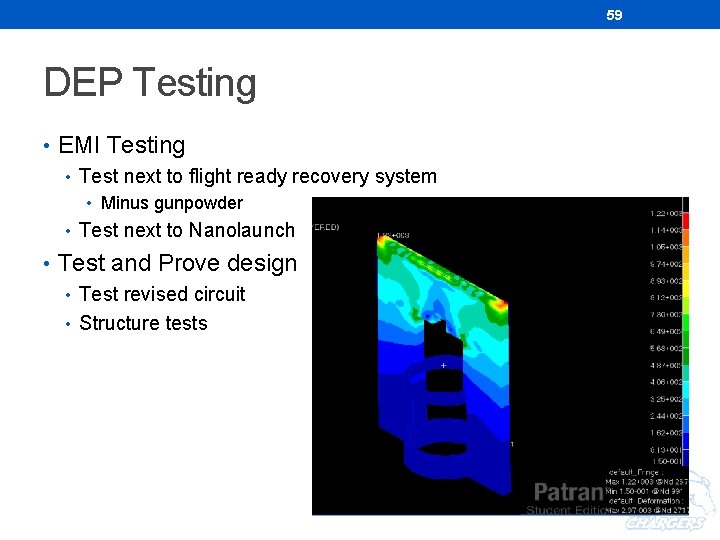 59 DEP Testing • EMI Testing • Test next to flight ready recovery system 59 DEP Testing • EMI Testing • Test next to flight ready recovery system