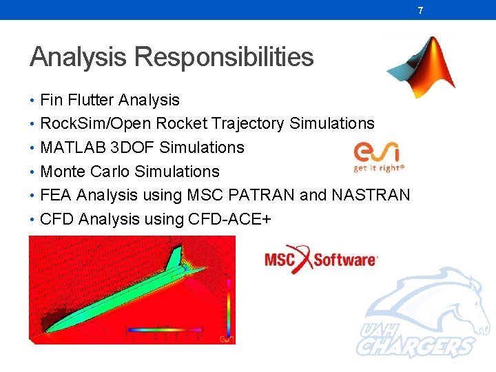 7 Analysis Responsibilities • Fin Flutter Analysis • Rock. Sim/Open Rocket Trajectory Simulations • 7 Analysis Responsibilities • Fin Flutter Analysis • Rock. Sim/Open Rocket Trajectory Simulations •