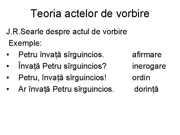 Teoria actelor de vorbire J. R. Searle despre actul de vorbire Exemple: • Petru Teoria actelor de vorbire J. R. Searle despre actul de vorbire Exemple: • Petru