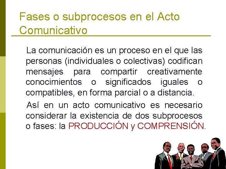 Fases o subprocesos en el Acto Comunicativo La comunicación es un proceso en el