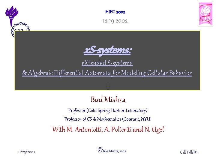 Hi. PC 2002 12 19 2002 x. S-systems: e. Xtended S-systems & Algebraic Differential