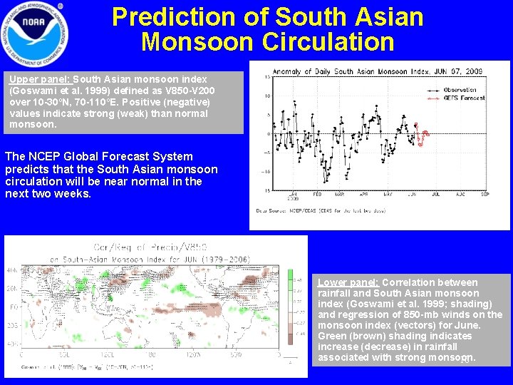Prediction of South Asian Monsoon Circulation Upper panel: South Asian monsoon index (Goswami et