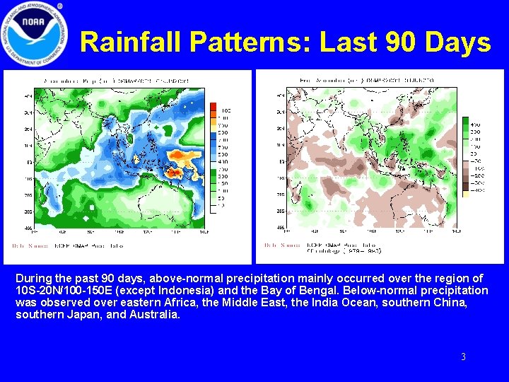 Rainfall Patterns: Last 90 Days During the past 90 days, above-normal precipitation mainly occurred