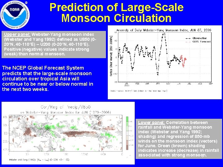 Prediction of Large-Scale Monsoon Circulation Upper panel: Webster-Yang monsoon index (Webster and Yang 1992)