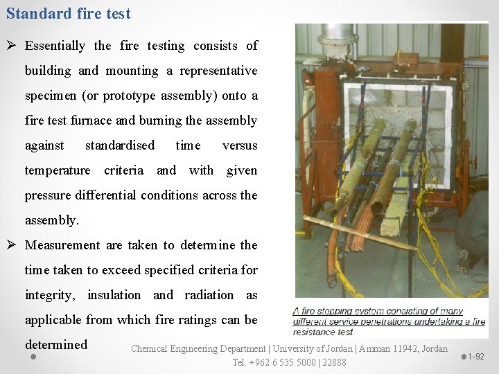 Standard fire test Ø Essentially the fire testing consists of building and mounting a