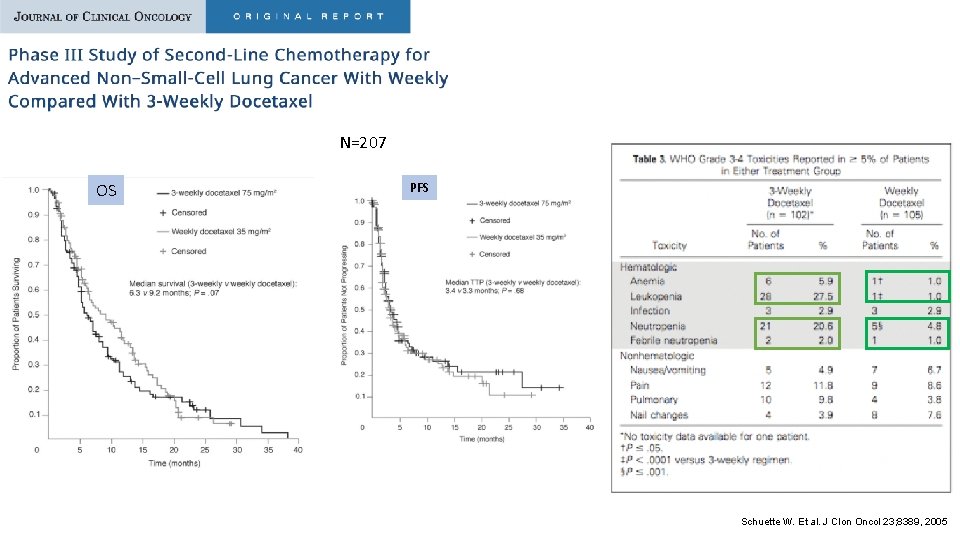 N=207 OS PFS Schuette W. Et al. J Clon Oncol 23; 8389, 2005 