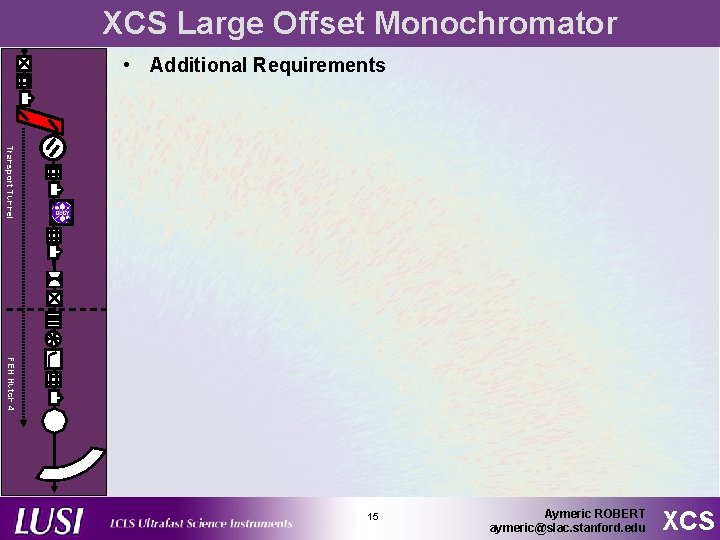 XCS Large Offset Monochromator • Additional Requirements Transport Tunnel FEH Hutch 4 15 Aymeric