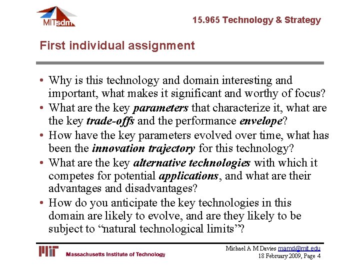 15. 965 Technology & Strategy First individual assignment • Why is this technology and