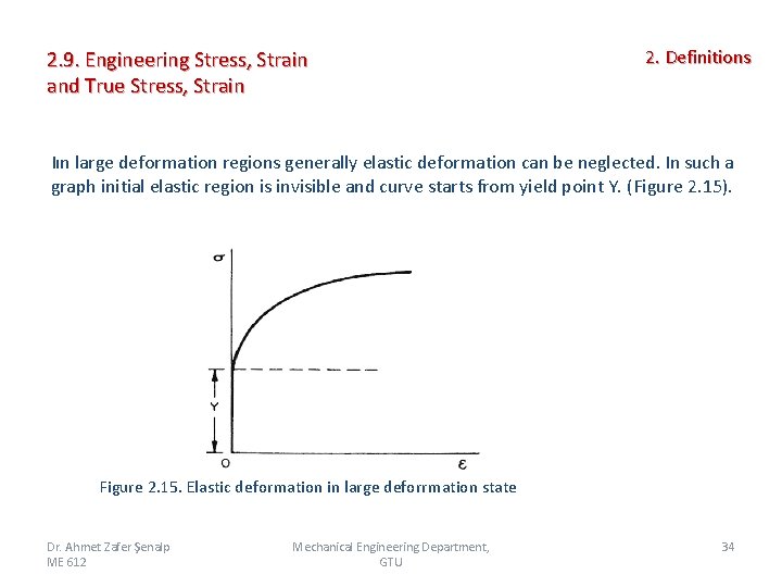 2. 9. Engineering Stress, Strain and True Stress, Strain 2. Definitions Iın large deformation