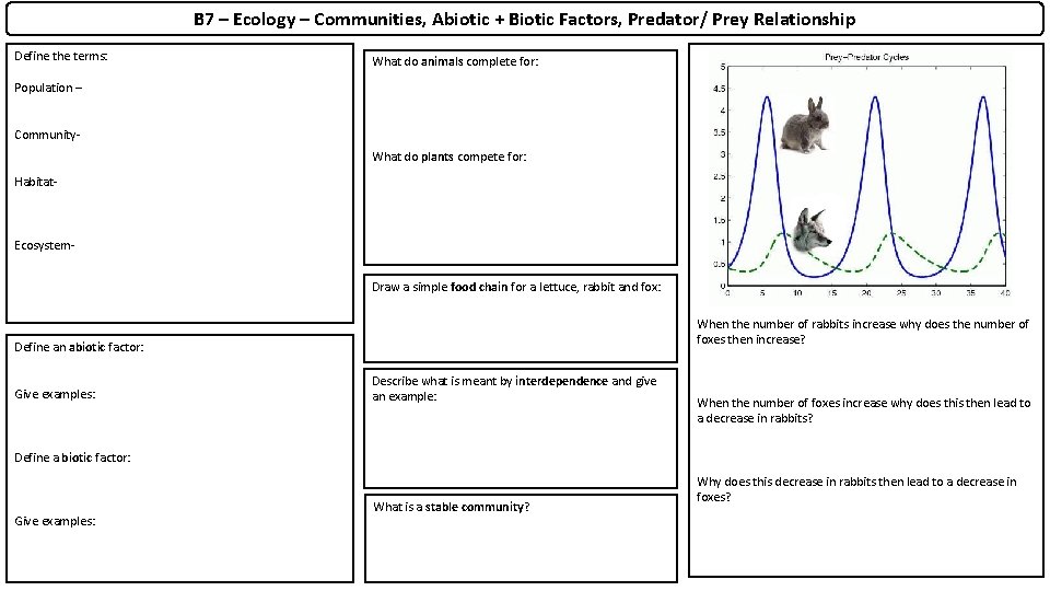 B 7 – Ecology – Communities, Abiotic + Biotic Factors, Predator/ Prey Relationship Define