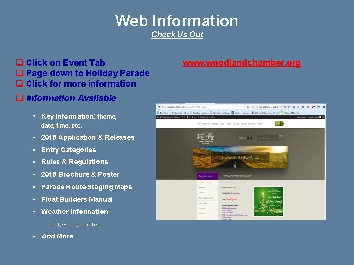 Web Information Check Us Out q Click on Event Tab q Page down to