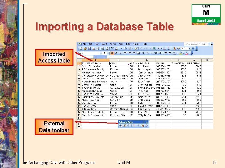 Importing a Database Table Imported Access table External Data toolbar Exchanging Data with Other
