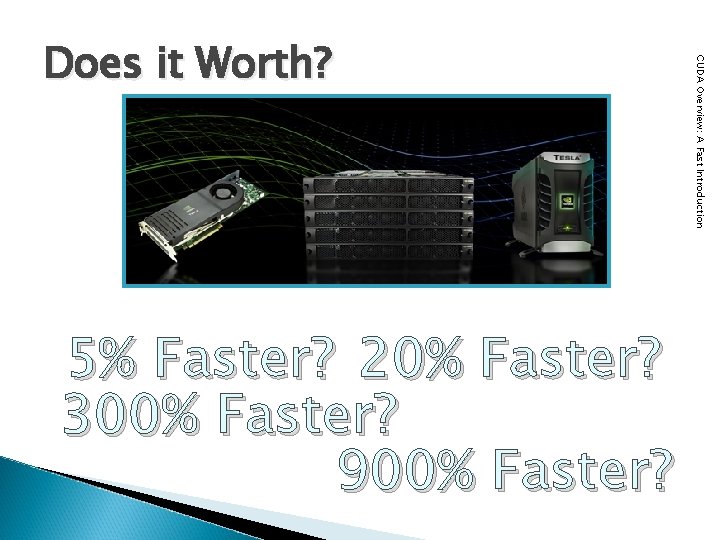 5% Faster? 20% Faster? 300% Faster? 900% Faster? CUDA Overview: A Fast Introduction Does