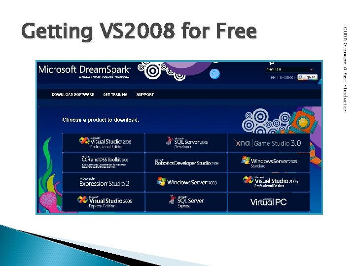 CUDA Overview: A Fast Introduction Getting VS 2008 for Free 