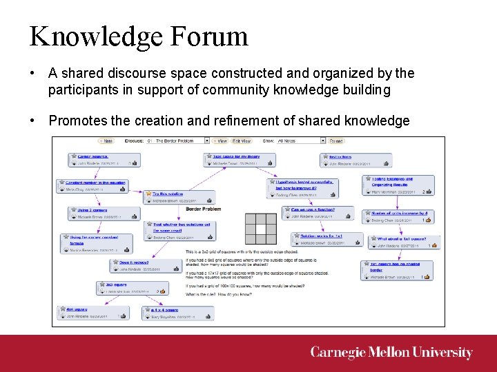 Knowledge Forum • A shared discourse space constructed and organized by the participants in