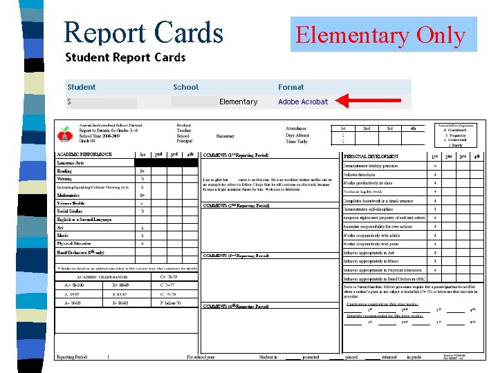 Report Cards Elementary Only 