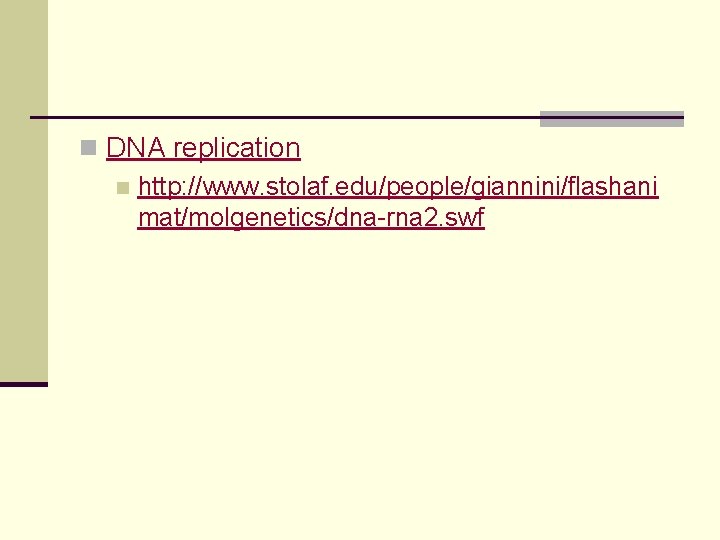 n DNA replication n http: //www. stolaf. edu/people/giannini/flashani mat/molgenetics/dna-rna 2. swf 