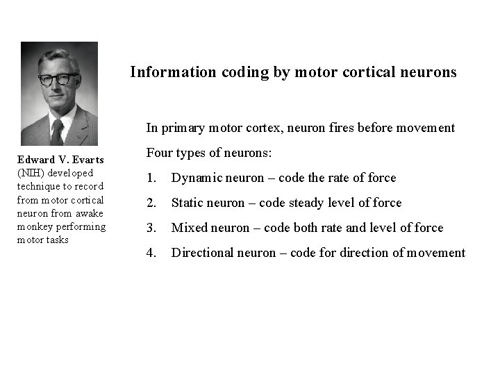 Information coding by motor cortical neurons In primary motor cortex, neuron fires before movement