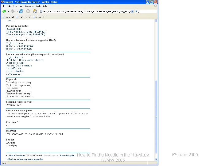 Connect Portal How to Find a Needle in the Haystack IWMW 2005 6 th