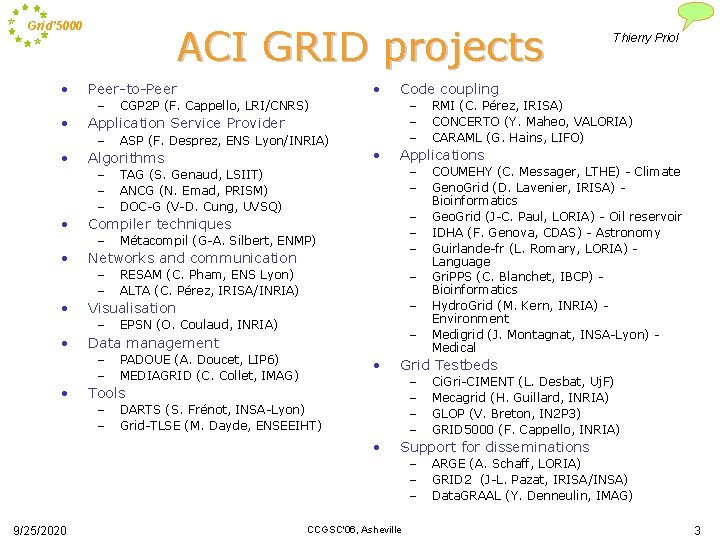 Grid’ 5000 • ACI GRID projects – • • – – TAG (S. Genaud,