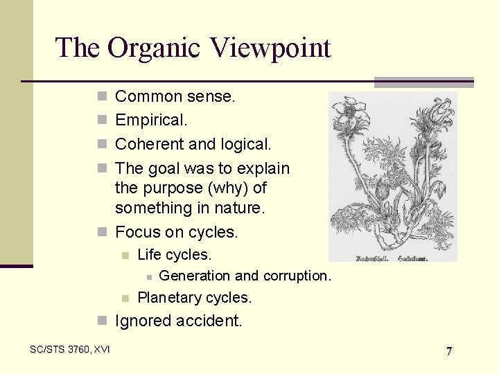 The Organic Viewpoint n Common sense. n Empirical. n Coherent and logical. n The