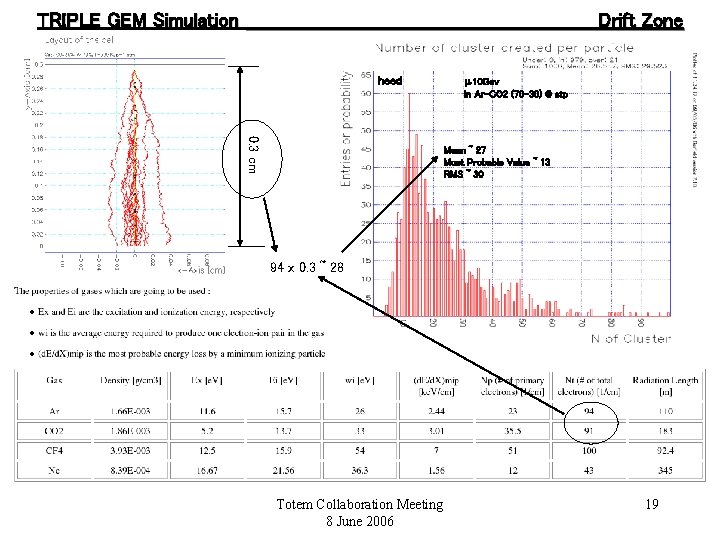 TRIPLE GEM Simulation Drift Zone heed m 10 Gev in Ar-CO 2 (70 -30)