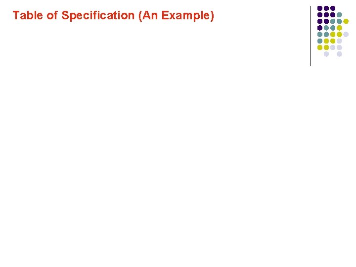 Table of Specification (An Example) 