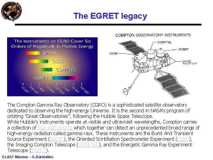 The EGRET legacy The Compton Gamma Ray Observatory (CGRO) is a sophisticated satellite observatory