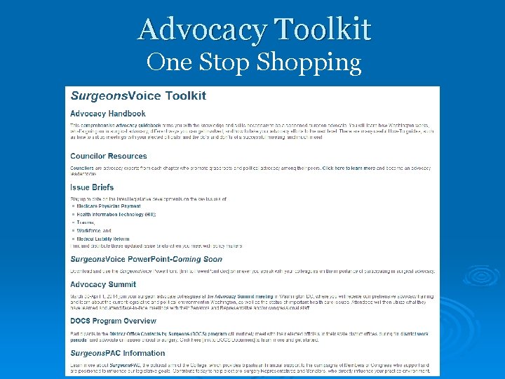 Advocacy Toolkit One Stop Shopping 