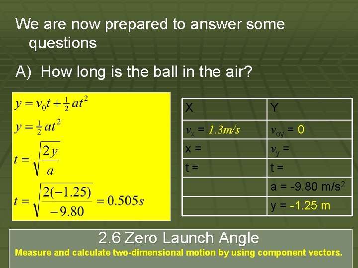 We are now prepared to answer some questions A) How long is the ball