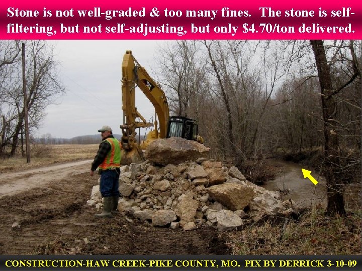 Stone is not well-graded & too many fines. The stone is selffiltering, but not