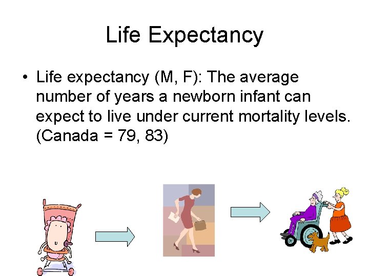 Life Expectancy • Life expectancy (M, F): The average number of years a newborn