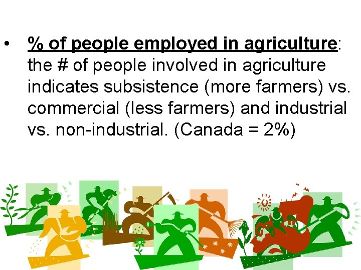  • % of people employed in agriculture: the # of people involved in