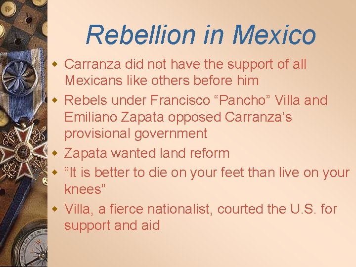Rebellion in Mexico w Carranza did not have the support of all Mexicans like