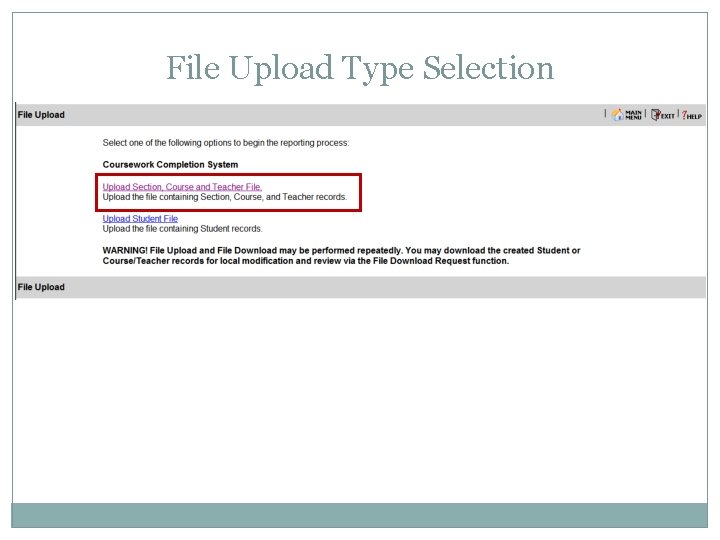 File Upload Type Selection 