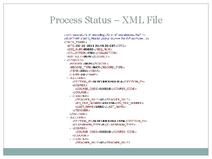 Process Status – XML File 