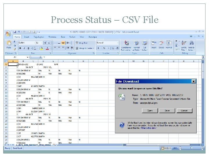 Process Status – CSV File 