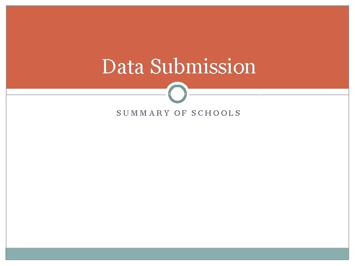 Data Submission SUMMARY OF SCHOOLS 