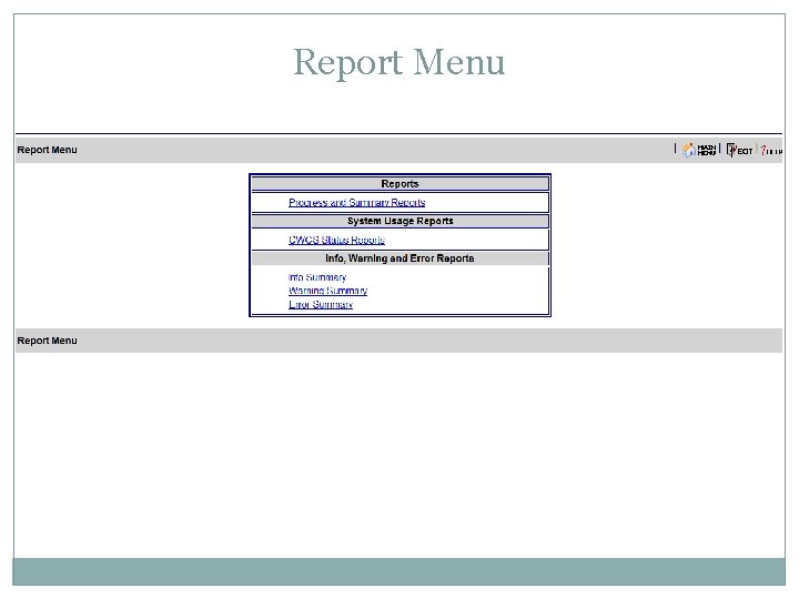 Report Menu 