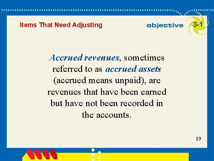 Items That Need Adjusting 3 -1 Accrued revenues, sometimes referred to as accrued assets