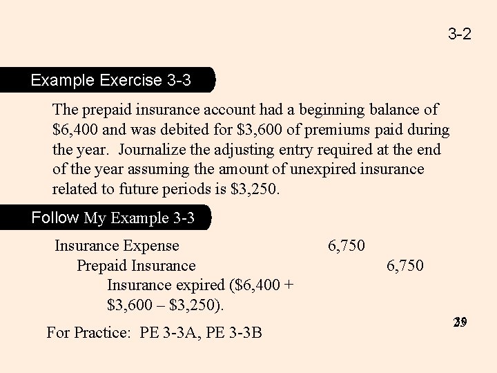 3 -2 Example Exercise 3 -3 The prepaid insurance account had a beginning balance